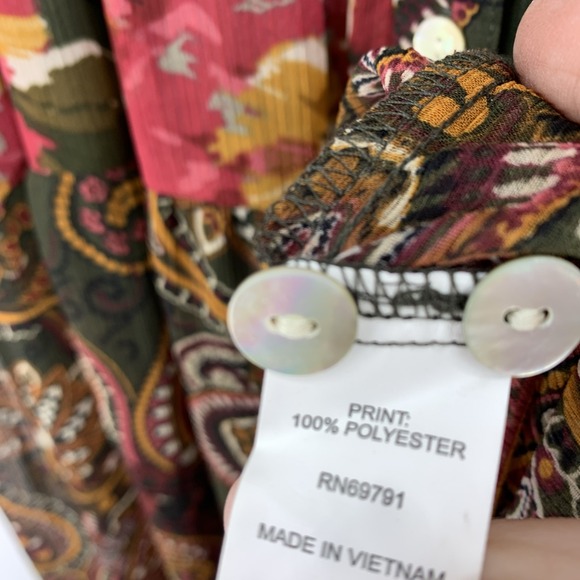 Peasant Prairie Women Large Maxi Dress Tiered Smocked Cottage Paisley Floral - Picture 5 of 7